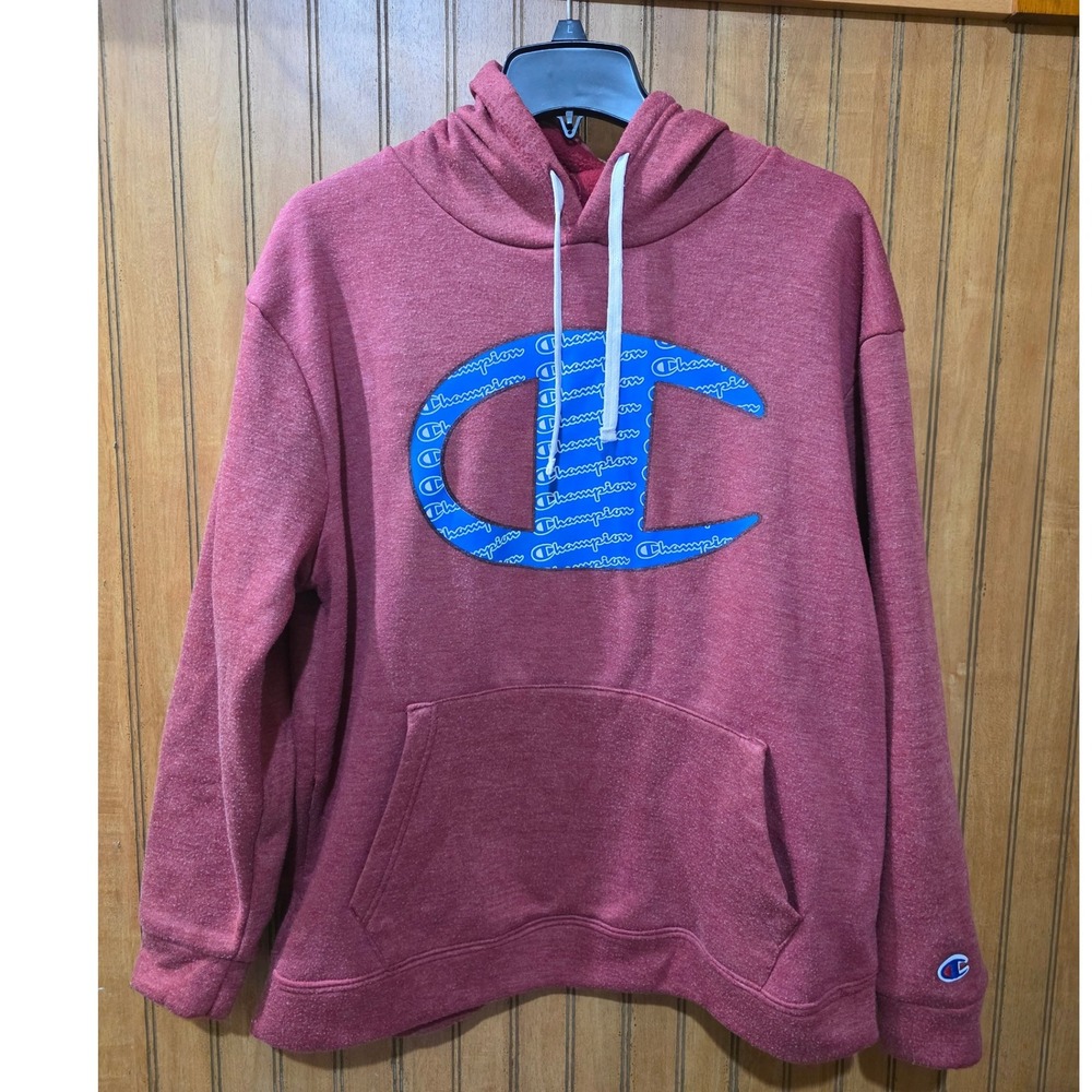 Champion Hoodie Sz XL Pullover‎ Red Long Sleave Script Logo Sweatshirt